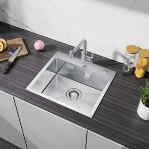 Évier Inox Cecipa max Évier Cuisine 1 Bac 50 × 45 cm Évier de Cuisine Brossé en Acier Inoxydable 304 (Montage sur le Dessus/Montage à Plat),EU Modèle