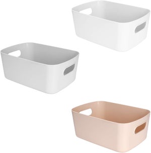 Luziyun 3 Pezzi Scatole Conservazione Con Coperchio Bambù Scatole Portaoggetti Cestini Portaoggetti Plastica Con Manici Organizer Bagno Portaoggetti Scatole Contenitori Armadio Cucina Bagno Ufficio