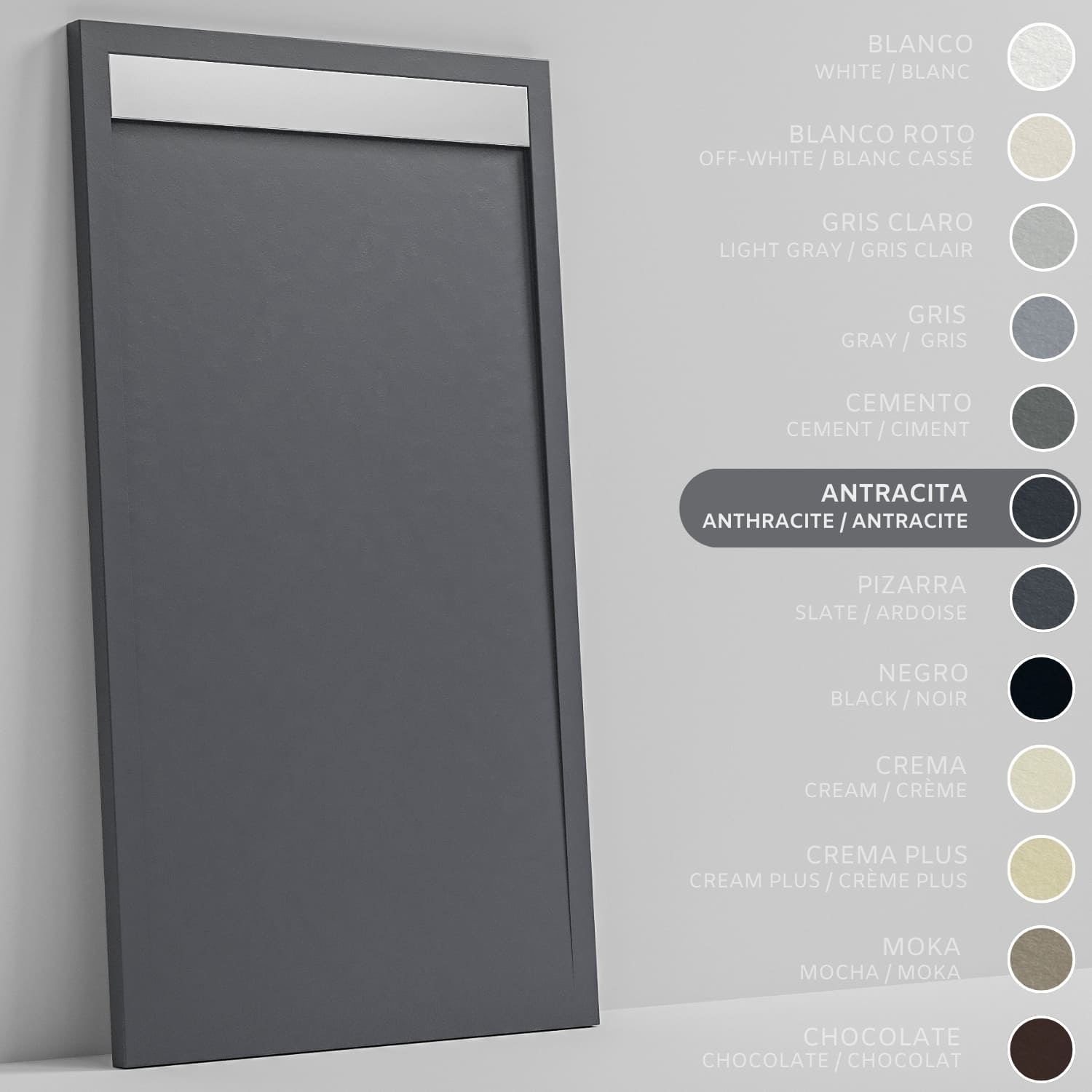 SOULHOME Brodzik prysznicowy– Żywica– Gel Coat– Gładka/Kamienna tekstura – Antypoślizgowy – antracytowy- 100x80- Niski 3cm– Ruszt INOX