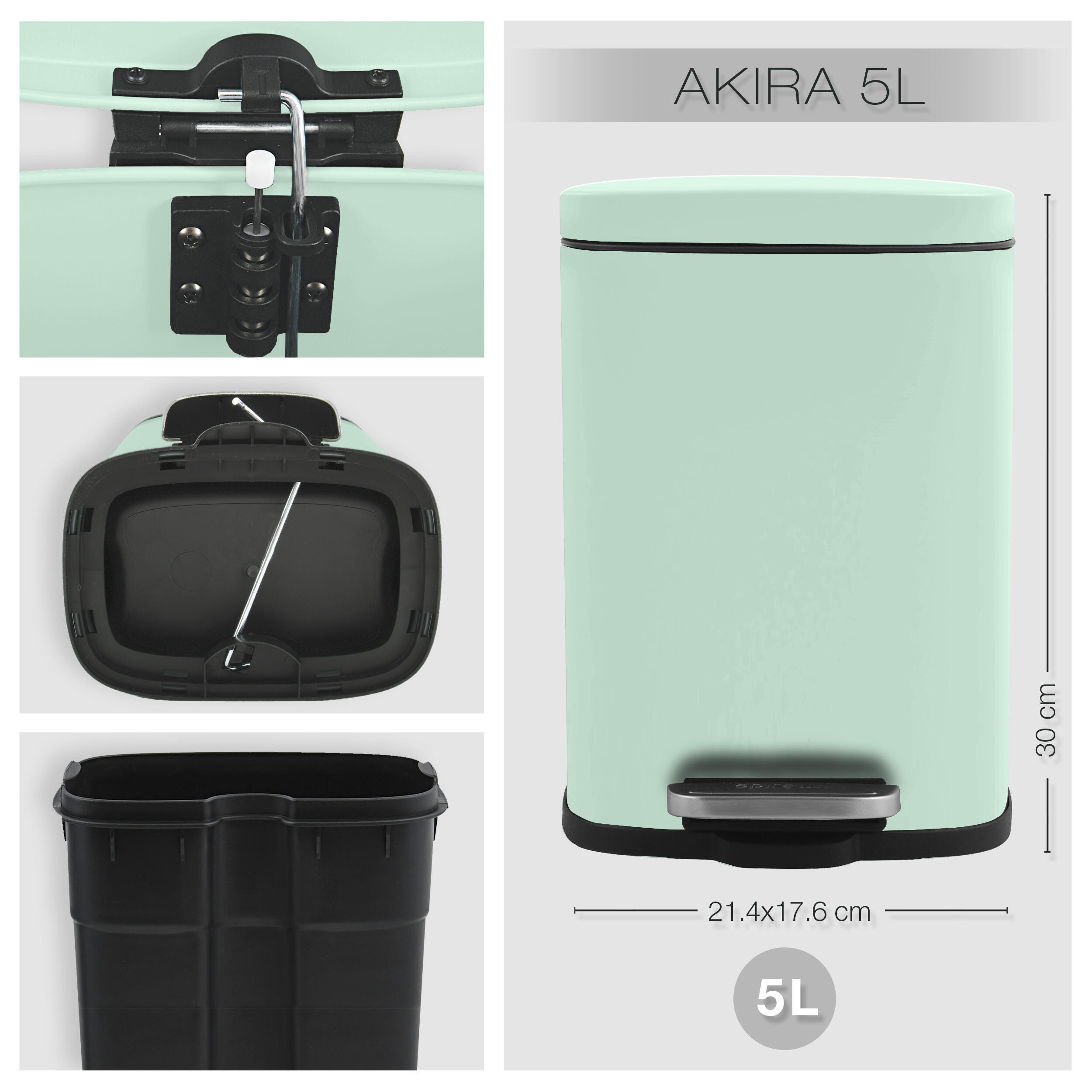 Kosz łazienkowy Akira jasnozielony 5L - 3