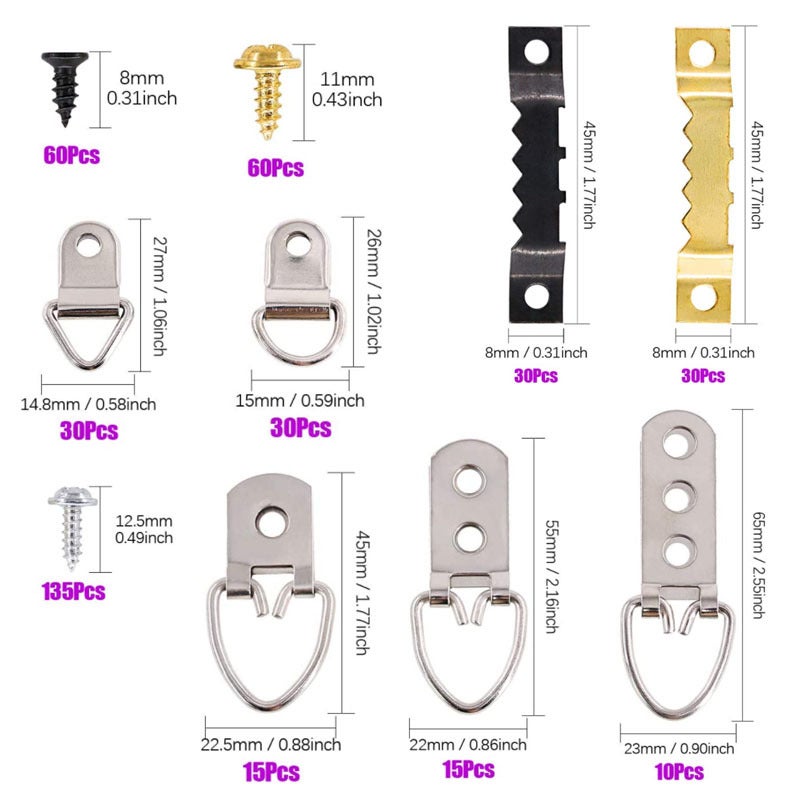 Ganchos Para Colgar Cuadros – 4 Piezas Con Anillo En D Y 16 Tornillos – Para Marcos, Espejos O Fotos – Fácil Instalación En Pared