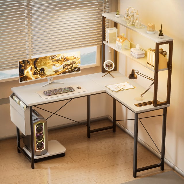 Bureau Gaming en L avec LED & Prise de Courant, Bureau Réversible 53