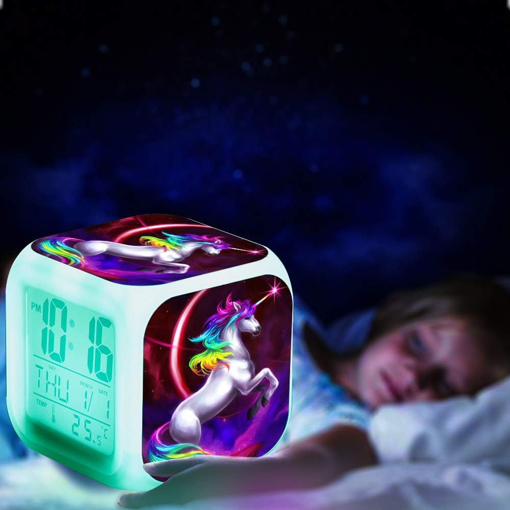 Réveil numérique licorne pour s, réveil de chevet enfant avec veilleuse LED, cadeau d'anniversaire pour enfants, femmes et adultes (Licorne) - 2