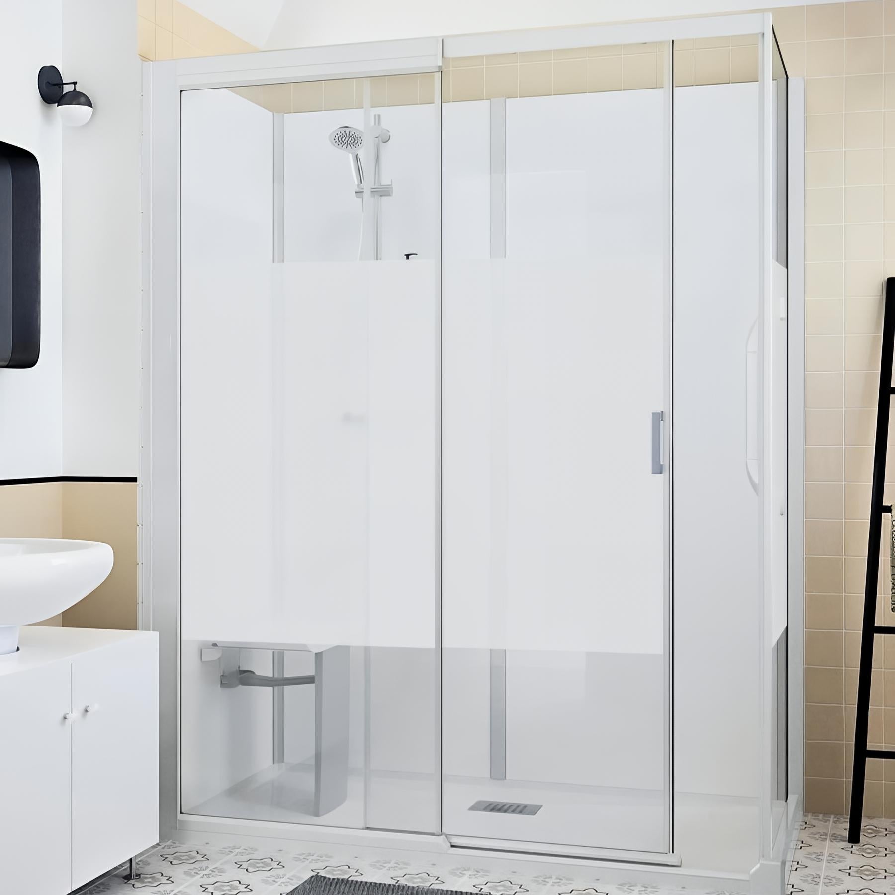 Océan Cabine De Douche 100x80x185cm Profilé Noir Mat Verre Anticalcaire Porte De Douche Pivotante Installation En Angle