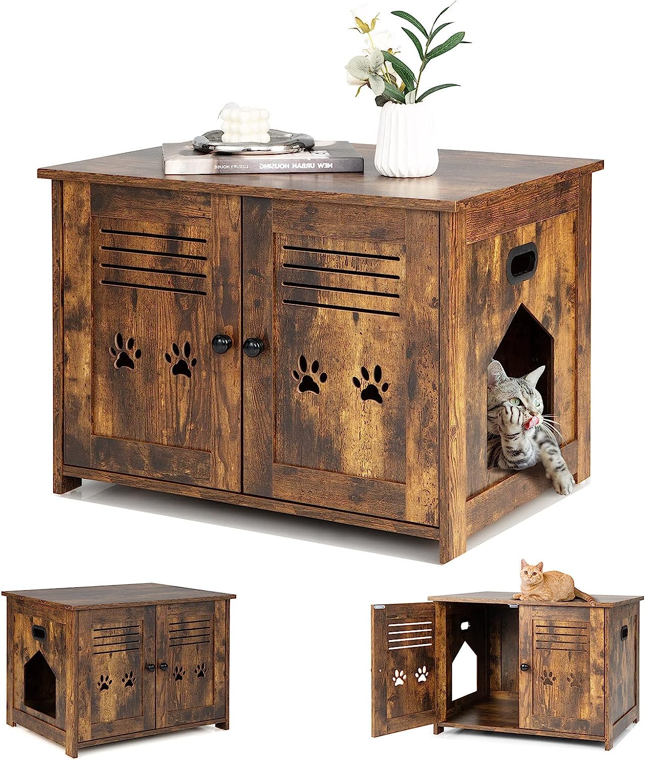 Caja De Arena Para Gatos COSTWAY Mueble Para Gatos, Casa De