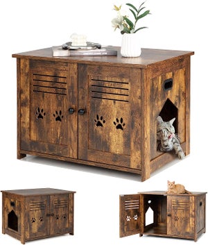 Cache-litière Pour Chat Avec Porte Rabattable - 60x47x54.5 Cm, En PP Résistant - Meuble Design Salon/chambre