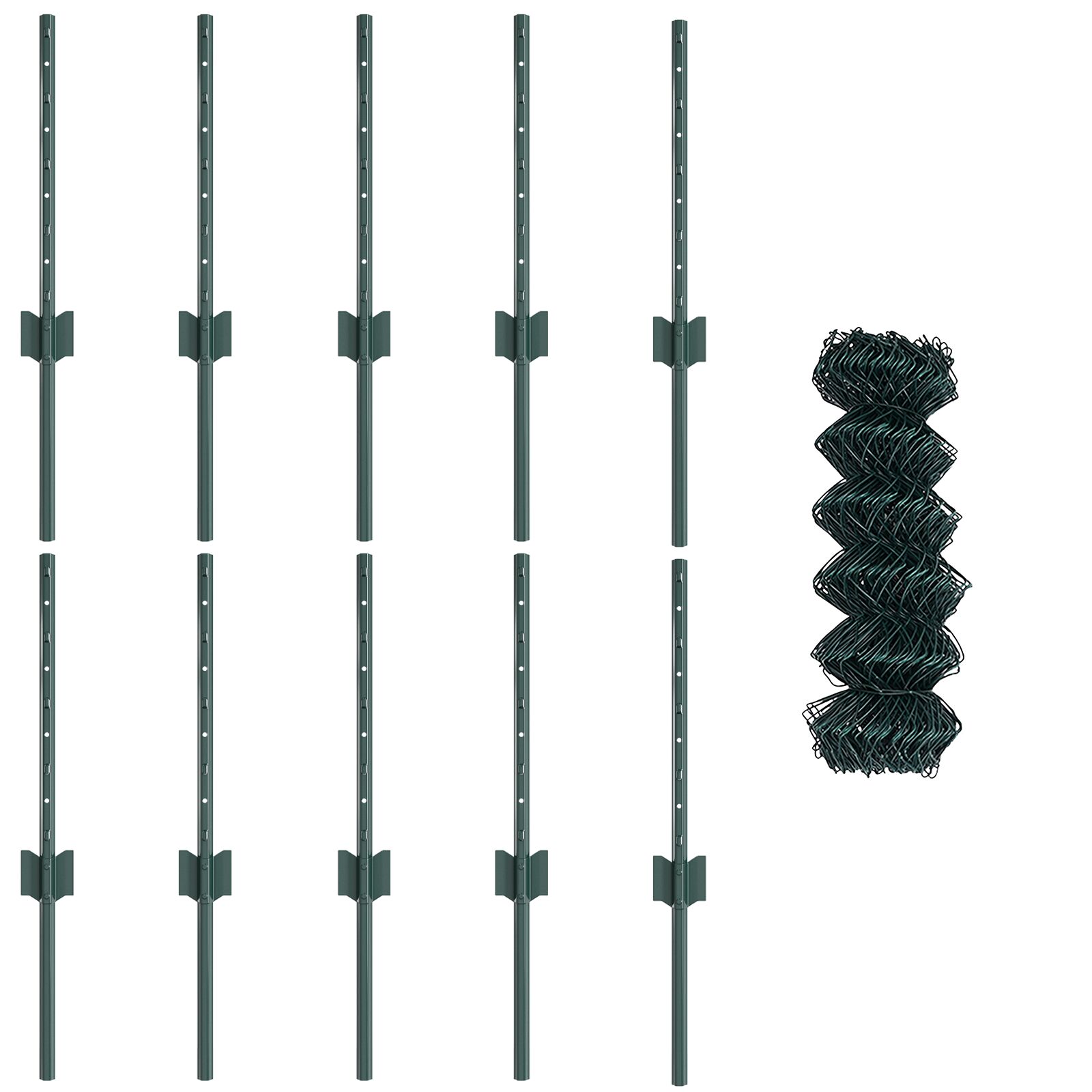 Cerco de Malla Eslabonada con 10 Postes U Verde 0.4x10 m Acero ...