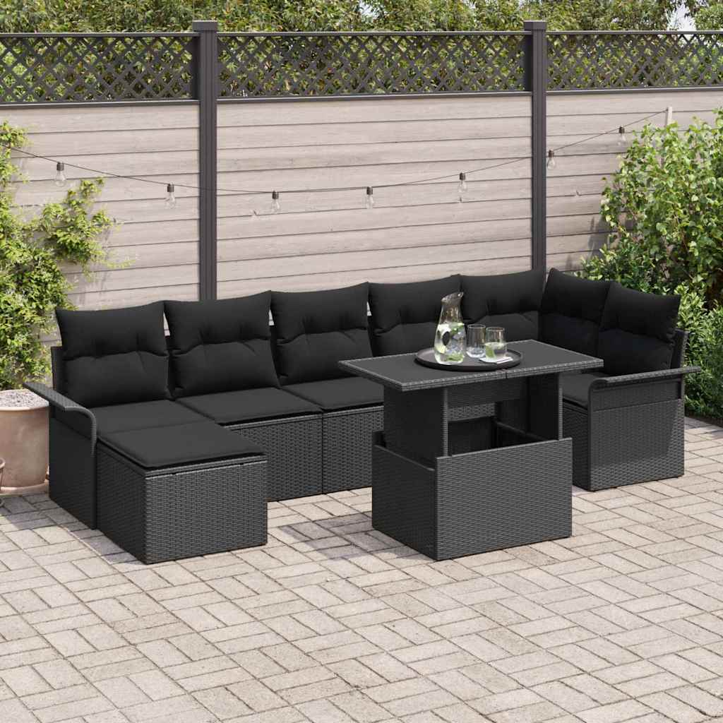 Zestaw Sof na Ogród z poduszką 8 pcs Czarny Polirattan vidaXL