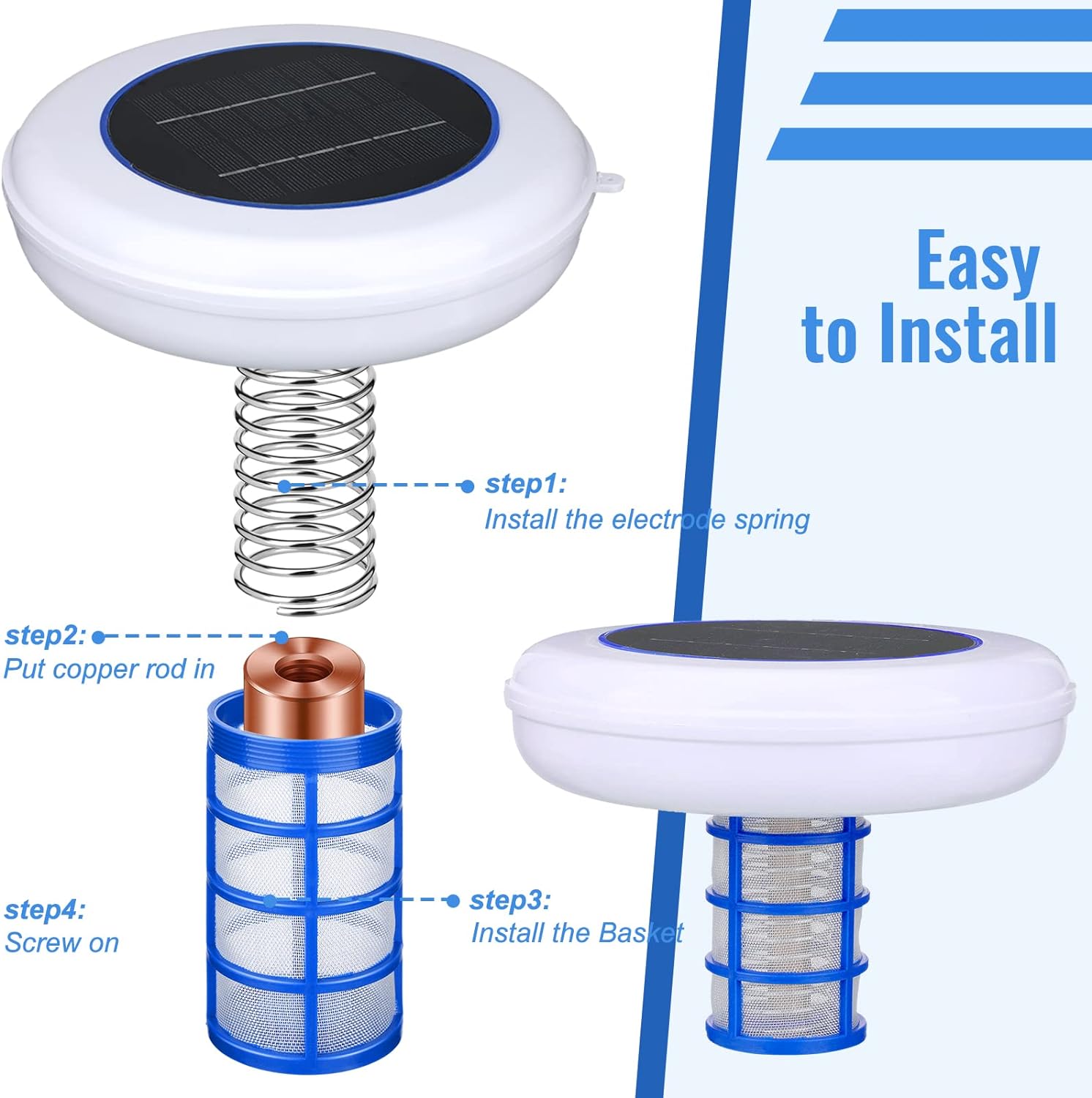 Ioniseur de piscine solaire, purificateur d'eau, nettoyeur automatique de piscine jusqu'à 22 000 gallons avec accessoires de nettoyage - 6