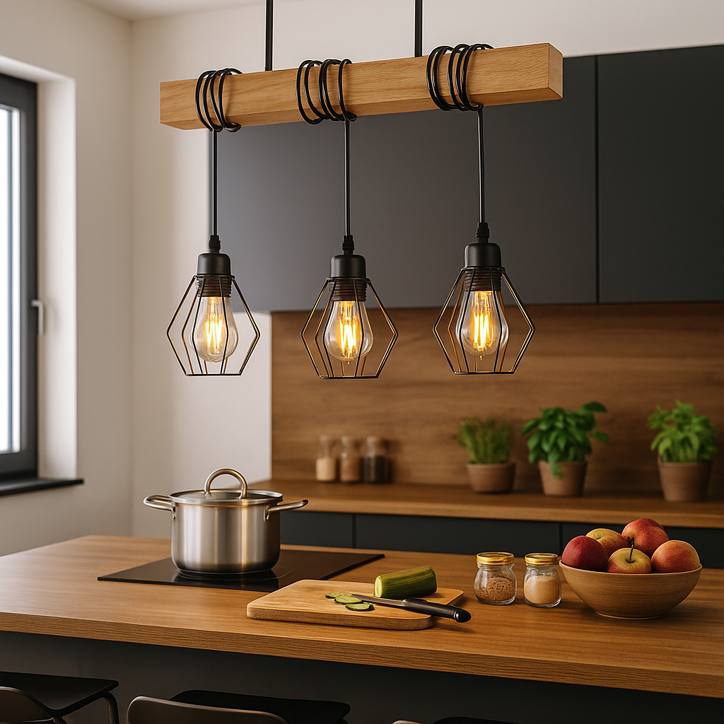 Lampa wisząca sufitowa Otto E27 3-punktowa potrójna IP20 czarna z drewnem MasterLED - 6