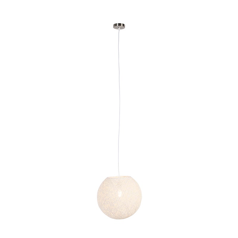 Suspension Corda Qazqa - Sphère En Papier Corde Noir 60cm - Style Rustique - Ampoule E27 Non Incluse - Pour Salon Ou Chambre