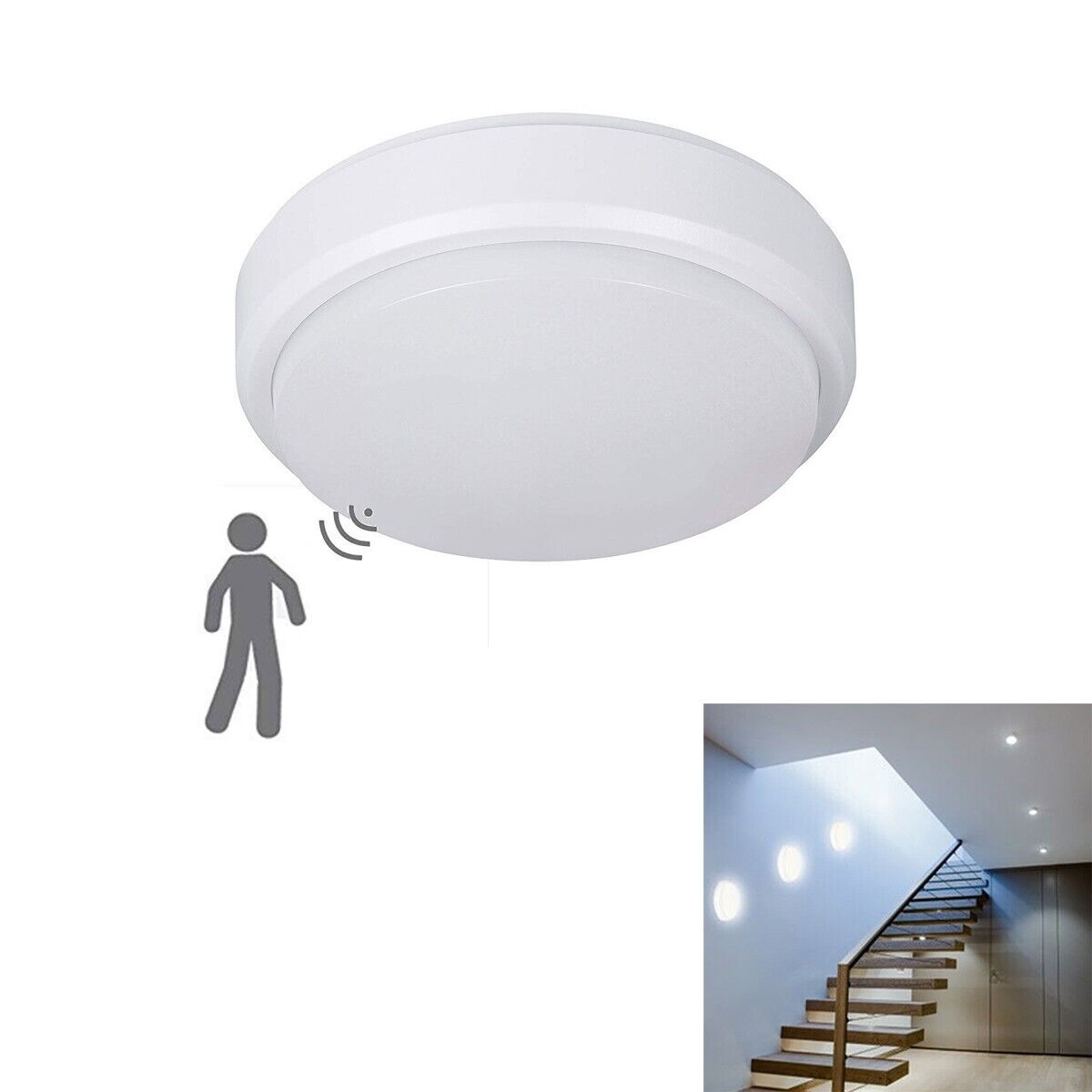 HONWELL Plafoniera LED A Batteria Con Sensore Di Movimento, 250 Lumen, Luce Bianco Caldo 3000K, Per Armadio, Corridoio, Scale (Bianca)