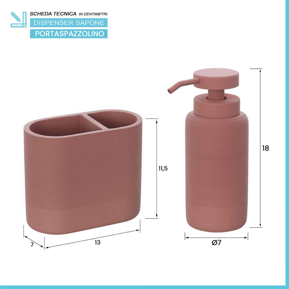 Set Accessori Bagno 4 Pezzi In Ceramica - Marrone Legno Bruciato Con Motivo Marocchino - Dispenser, Portaspazzolino, Portasapone E Bicchiere - 2