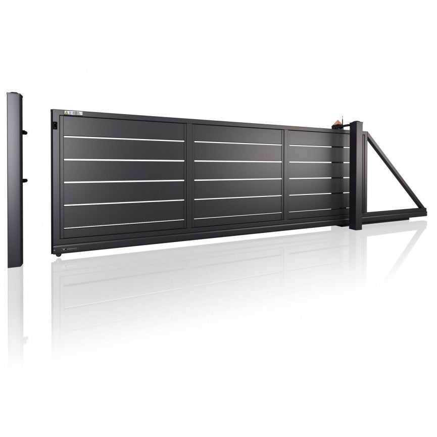 Portail coulissant aluminium Discreto noir sablé COFRECO, l.356 x H.189