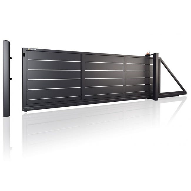 Portail coulissant aluminium Discreto noir sablé COFRECO, l.356 x H.189 Portail coulissant aluminium Discreto noir sablé COFRECO, l.356 x H.189