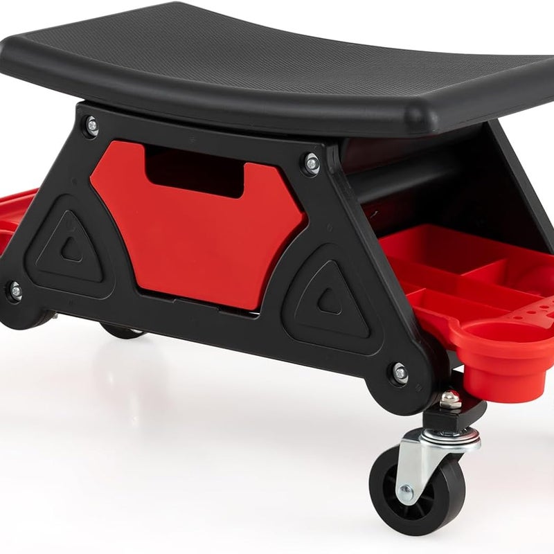 Stołek Warsztatowy dla Mechanika, Mobilny, z Uniwersalnymi i Blokowanymi Kółkami, Nośność do 135 kg, 65 x 33 x 33 cm