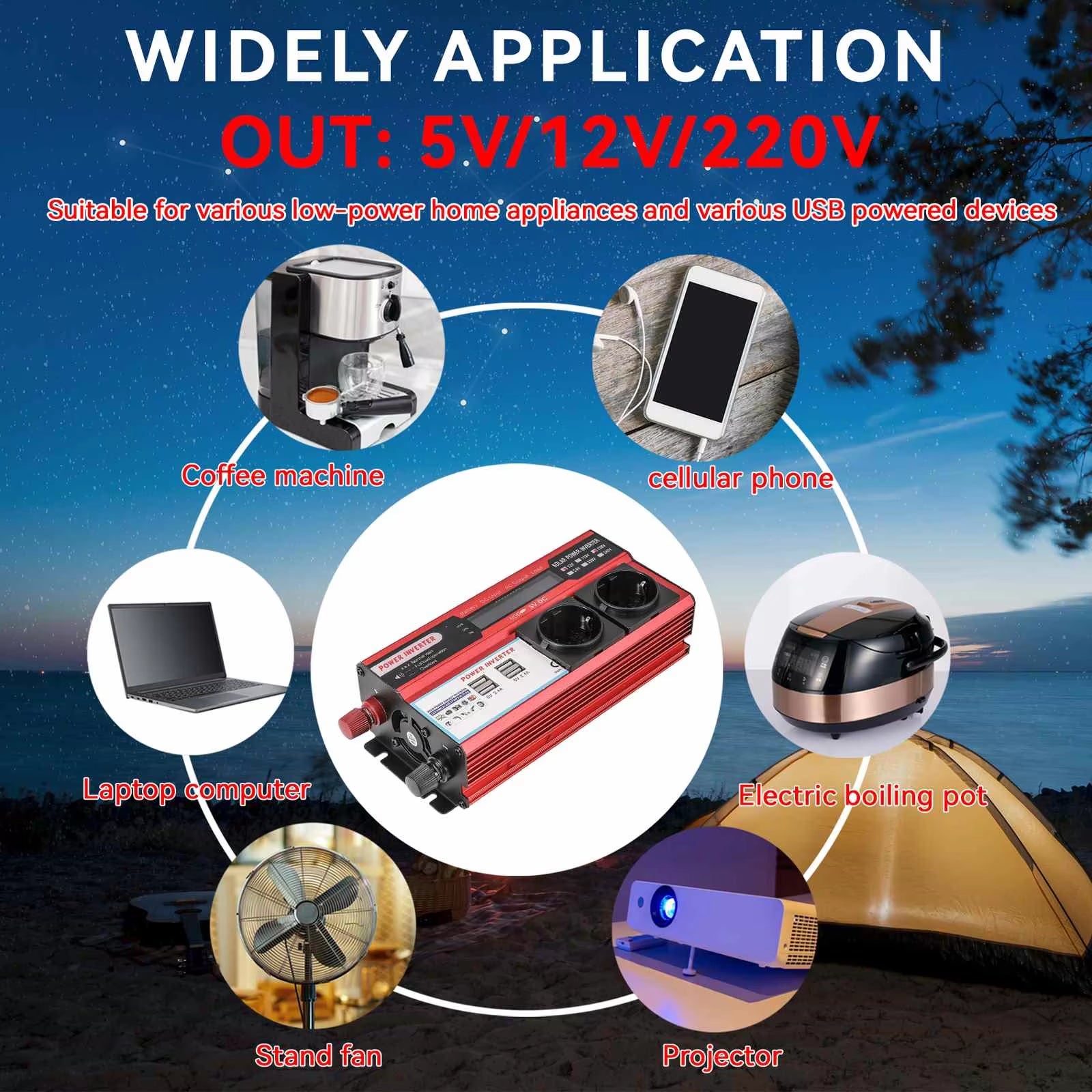 NICOLA Inversor de onda senoidal pura 4000W potência de pico 12V para 220V AC, conversor automóvel solar com visor LED, tomada EU e 4 portas USB - 4