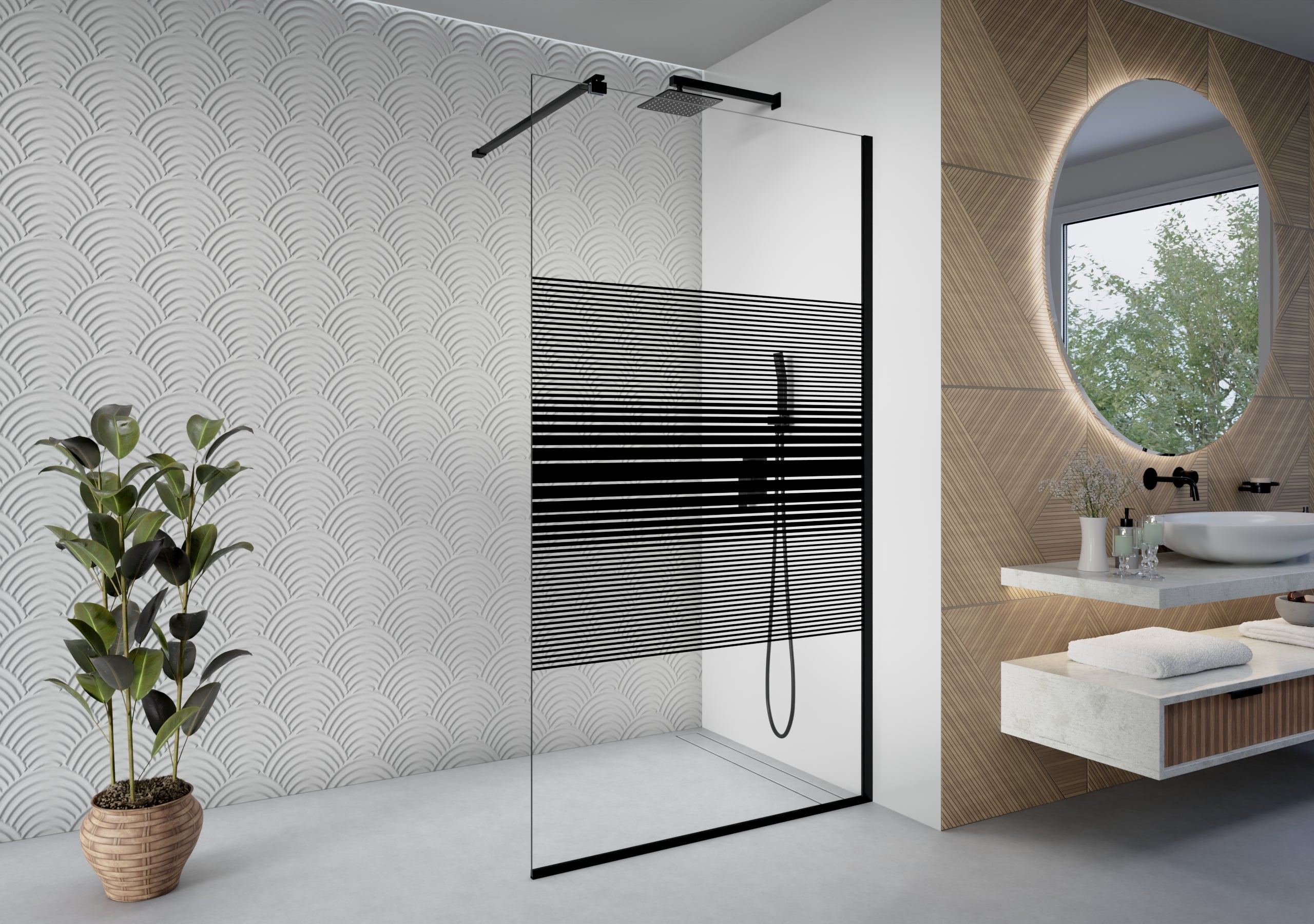 Ścianka prysznicowa SEVANTE MAYON 120x195cm Walk-In czarne pasy 1 szt.