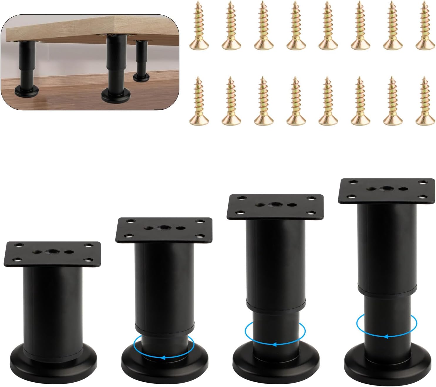 Picioare reglabile, metal negru, 80-120 mm, set de 4 - nivelatoare pentru scaune, canapele, paturi și dulapuri 4buc