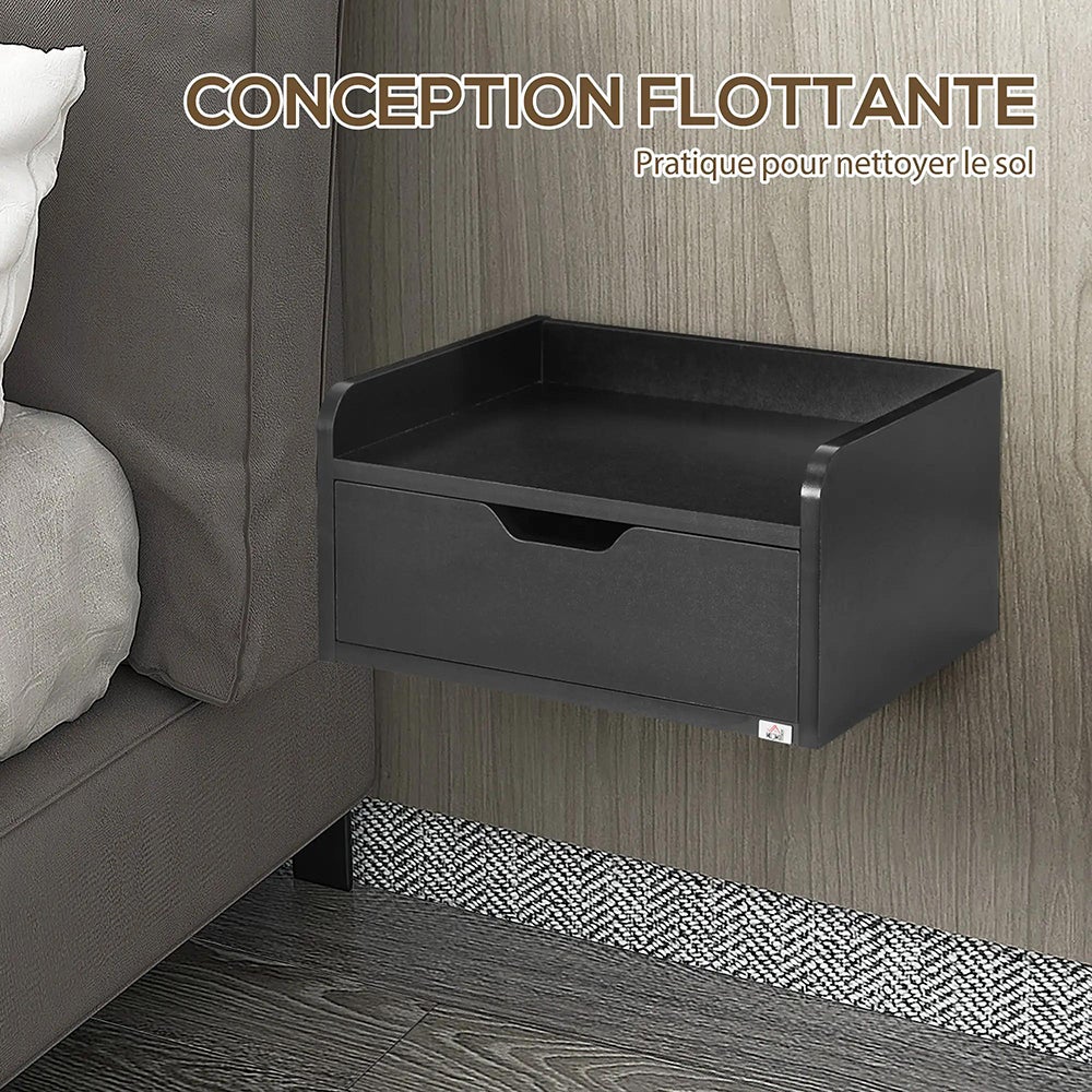 Lot 2 tables chevet murales suspendues, 40x30x19,5 cm, plateau bois - 4