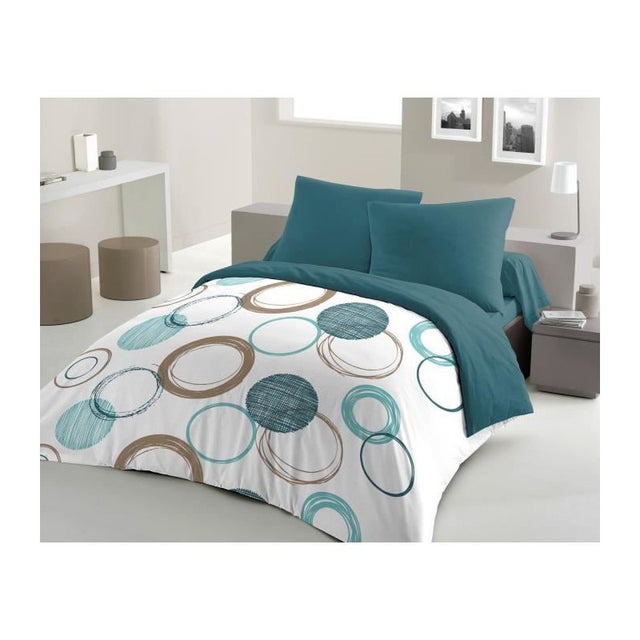 Parure de couette HOME LINGE PASSION Audace - couette 220 x 240 cm + 2 taies d'oreiller 63x63 cm - Bleu canard