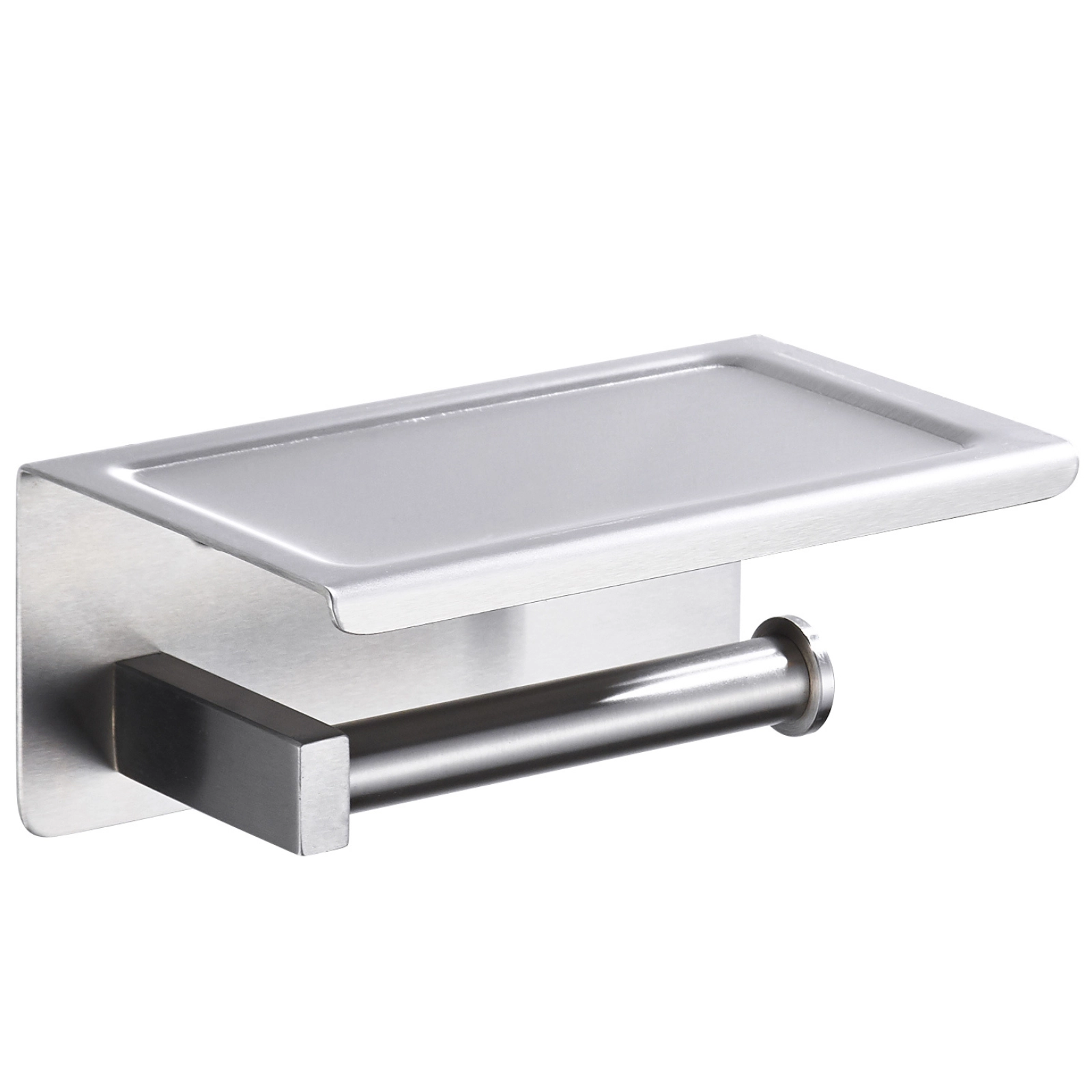BALNEO - uchwyt na papier toaletowy z półką stal nierdzewna srebrny INOX - uchwyt na rolki papieru QUBE nierdzewny - uchwyt WC z metalu