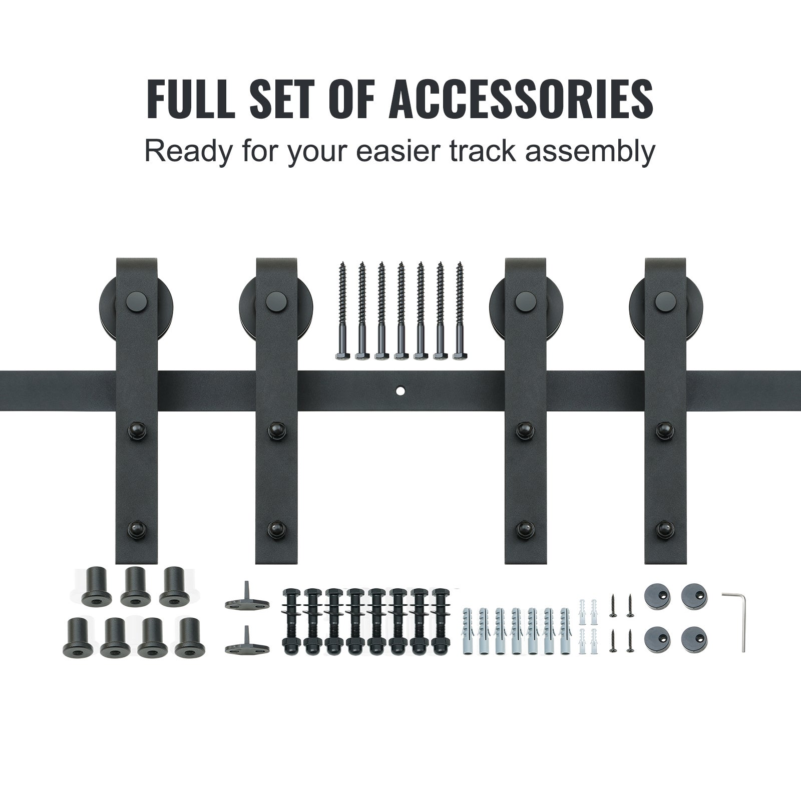 Kit Quincaillerie de Porte VEVOR Coulissante de Grange 244 cm Rail Porte Coulissante Convient Double Porte Largeur 1,12-1,32 m Epaisseur 32-45 mm Char - 4