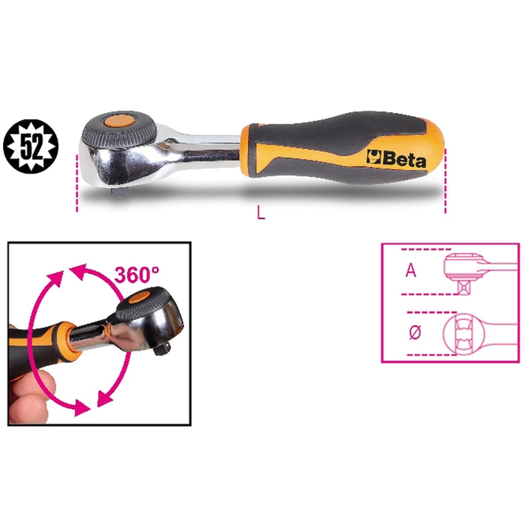 Reitool 00757 Cricchetto Reversibile 1/4" – Acciaio Cromo Vanadio, Impugnatura Bicomponente, Nero
