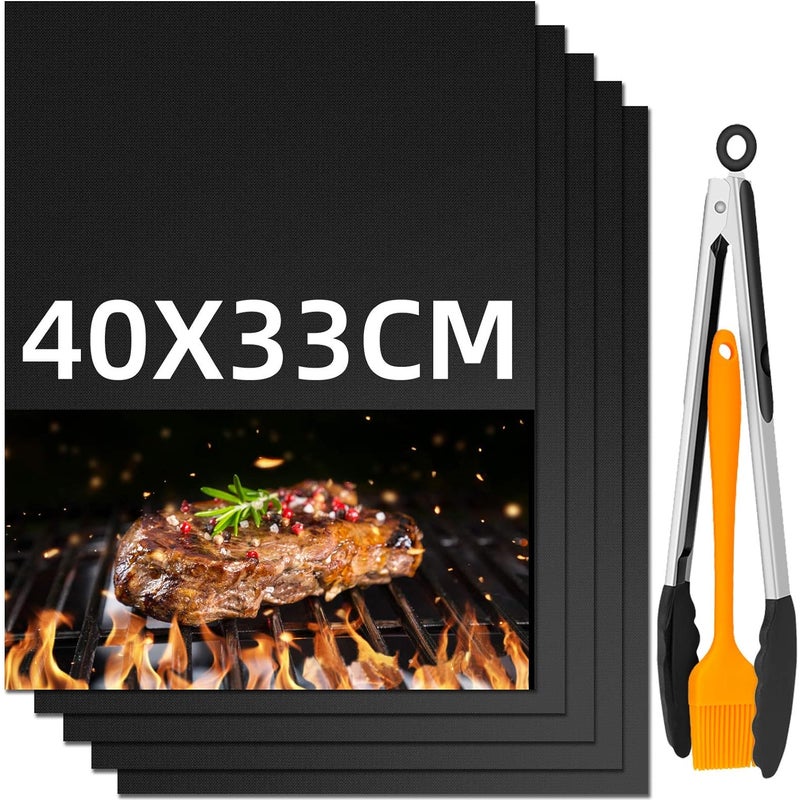 Mata do Pieczenia Zestaw Mat do Grillowania Nieprzywierająca i Wielokrotnego Użytku Mata do Grilla Szczypce do Grilla Szczotka Silikonowa