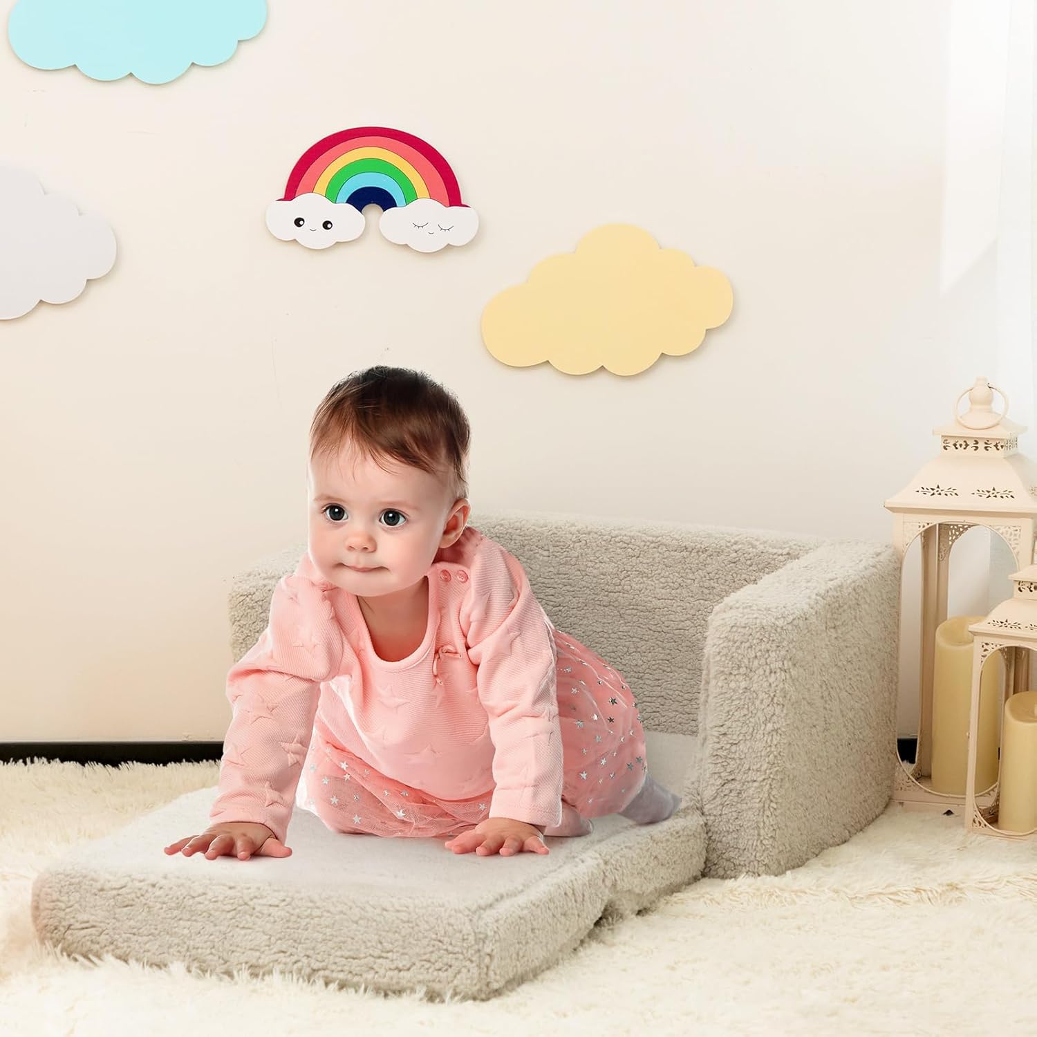 Fauteuil Enfant Convertible en Canapé-lit 2-en-1 Sherpa Doux, Cadeau Parfait pour Anniversaire et Fête des Enfants - 8