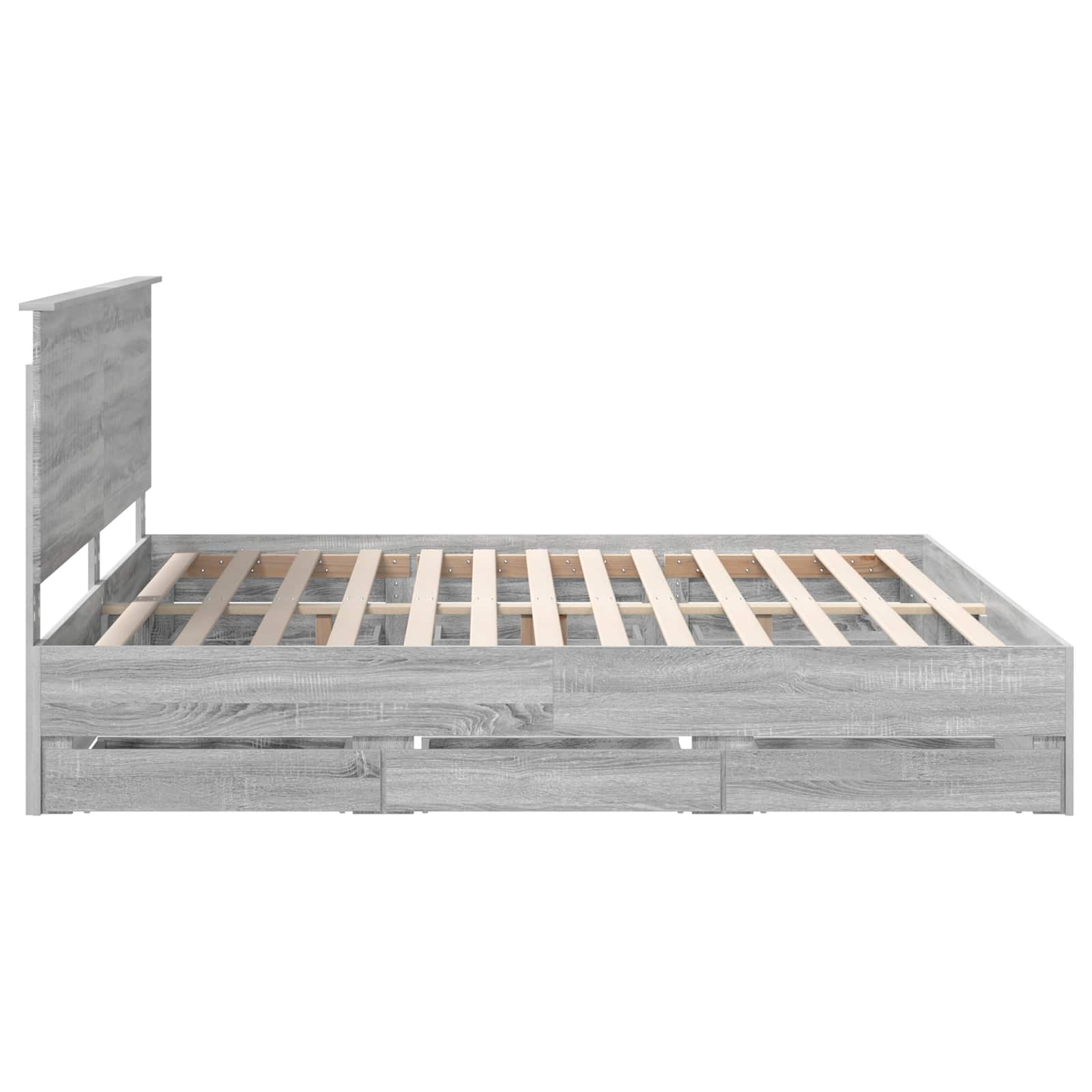 Cadre de lit gris 200 x 200 cm panneau de bois - 8