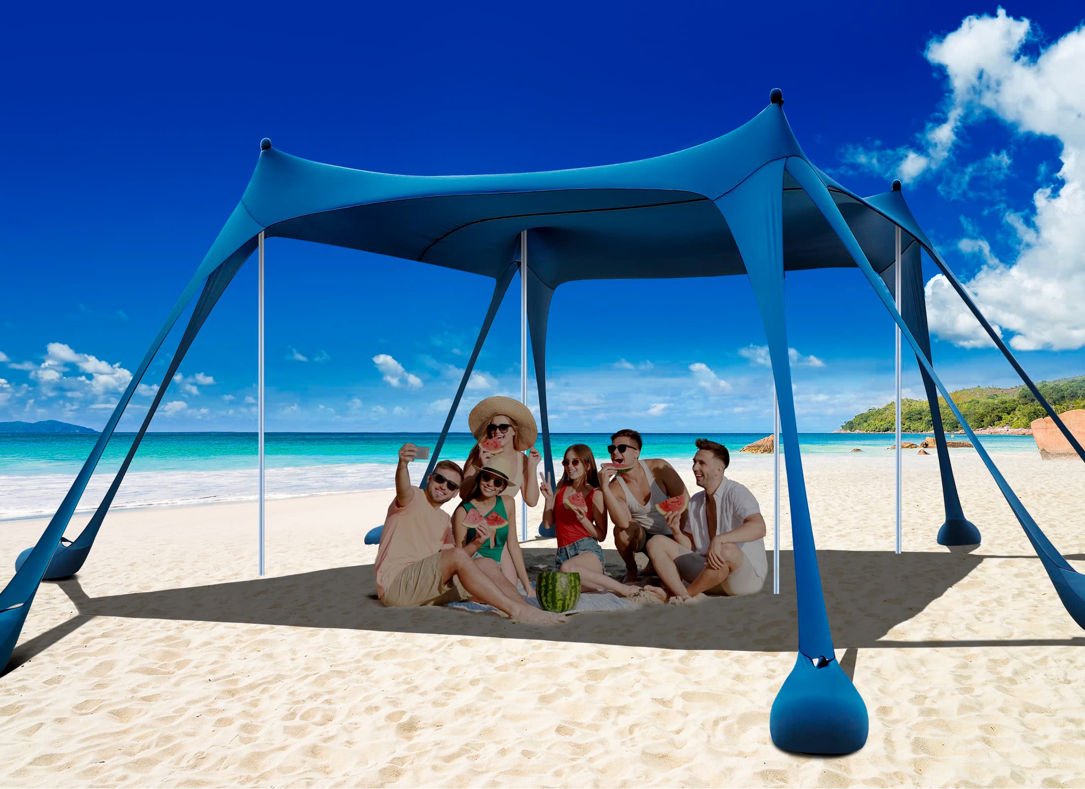 Tenda Da Spiaggia Glymnis Grande 220x180x125cm - Per 3-4 Persone, UPF 50+, Cerniera, Leggera E Portatile