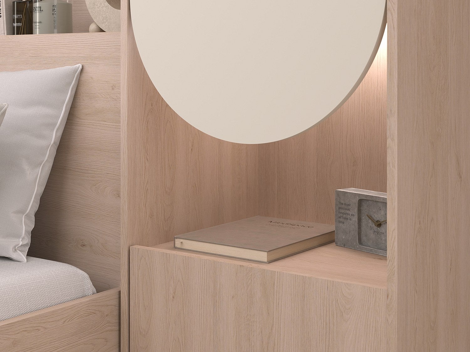 Pont de lit avec rangements – Avec LEDs – L266 cm – Beige et naturel - DOMELITO - 9