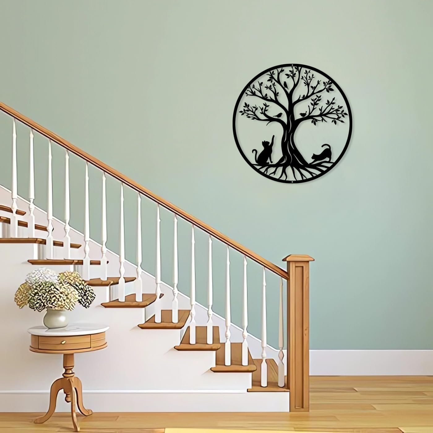 Arbre de vie en métal -Décoration Murale en Métal avec des Chats,Noir Tenture Décor Silhouette Mur Art pour Cadeau Intérieur Cadeau Extérieur Jardin - 3