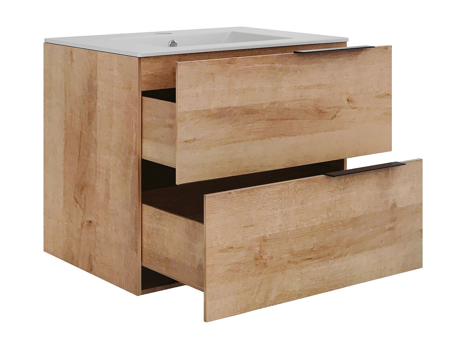 Szafka łazienkowa wisząca z umywalką do zabudowy - Jasny naturalny - 60 cm - NISAYA