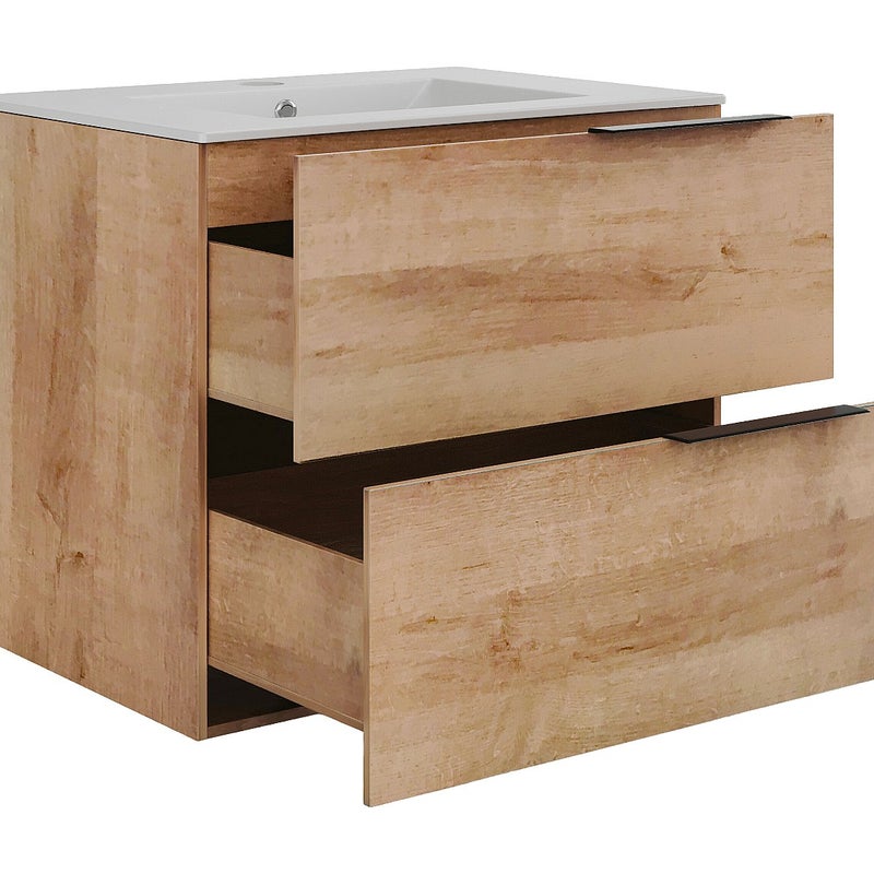 Szafka łazienkowa wisząca z umywalką do zabudowy - Jasny naturalny - 60 cm - NISAYA