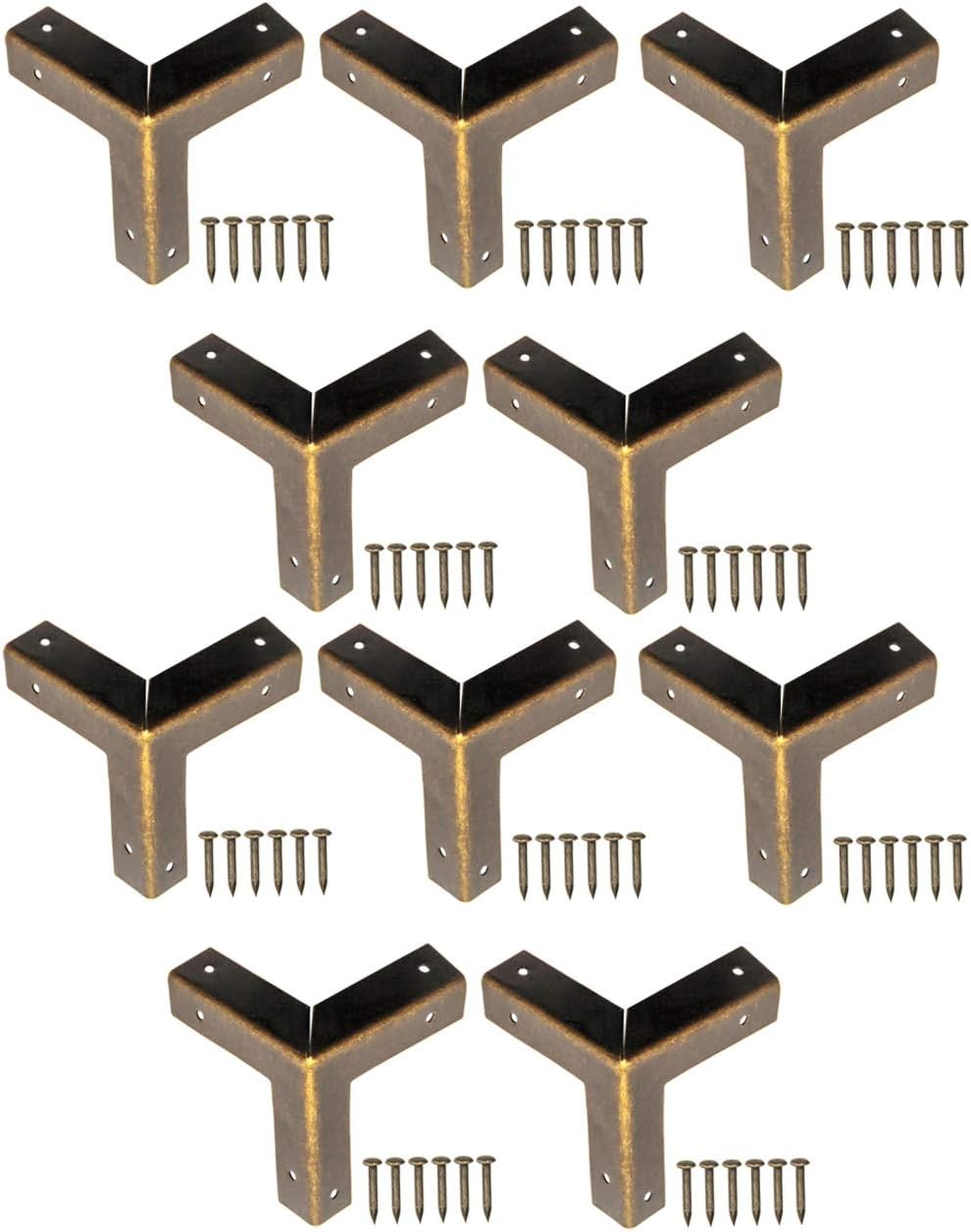 Set di 10 protezioni per angoli in metallo antico per mobili, protezioni per bordi per casse e mobili - Stile vintage in ottone invecchiato, 32 x 32 m - 5