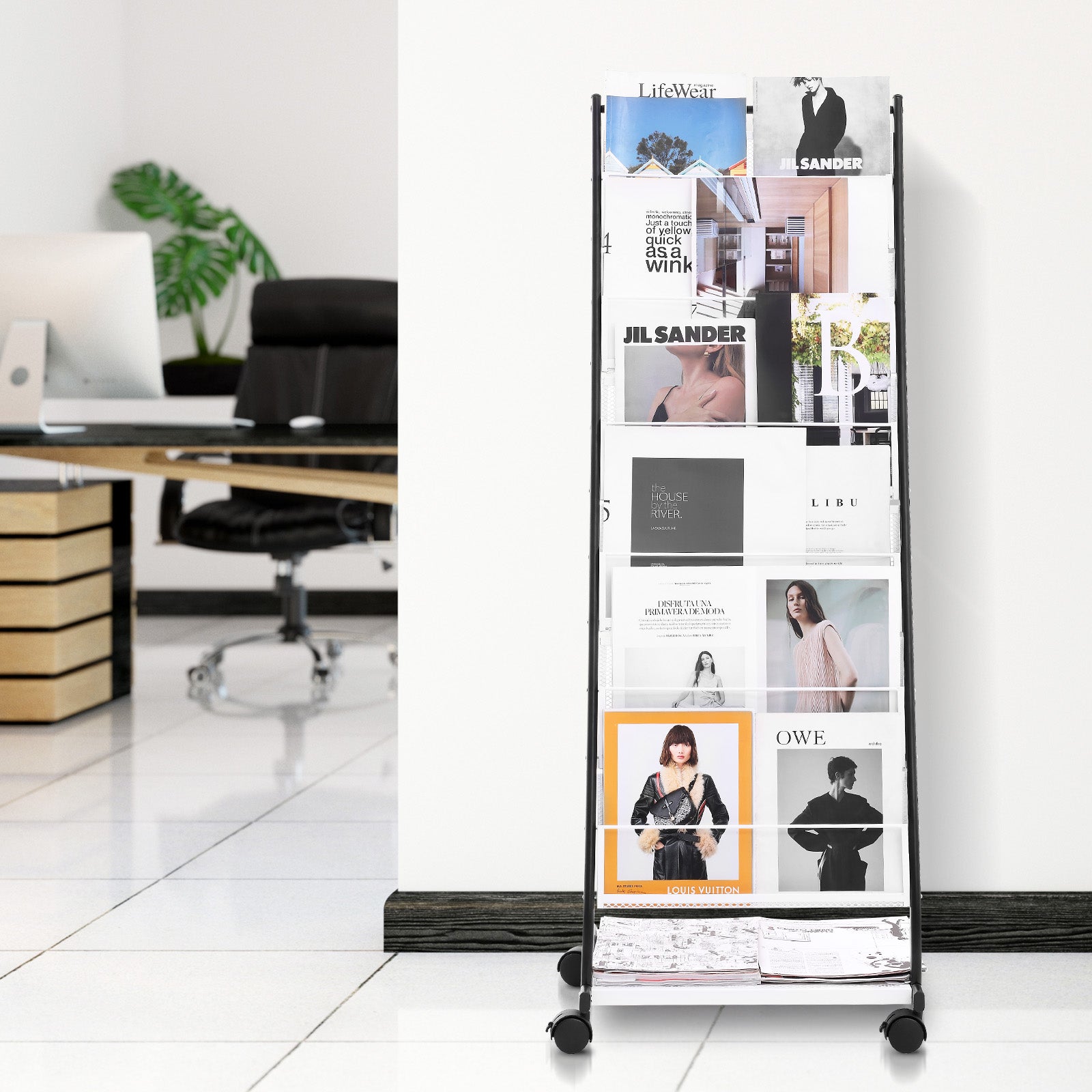 Support de rangement de littérature,VEVOR support de brochures sur pied à 6 niveaux avec 4 roulettes (2 avec freins),idéal pour la vente au détail - 8