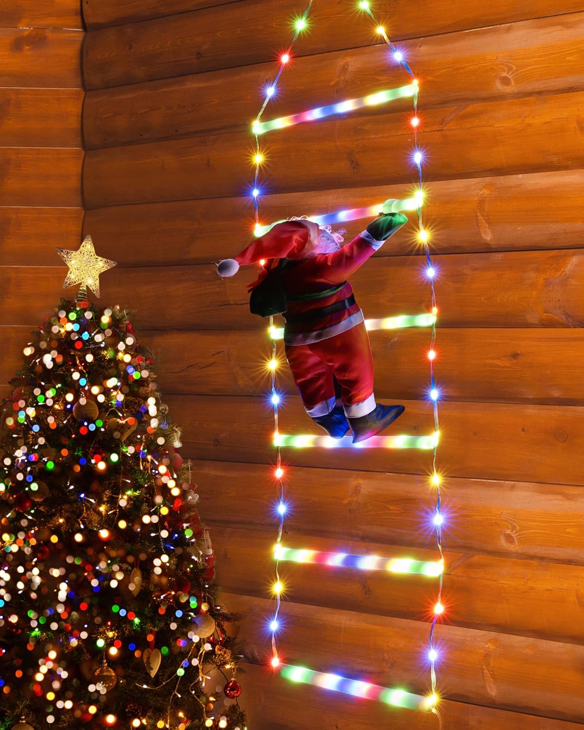 Scala luminosa Babbo Natale 90 LED Luce calda per uso interno ed