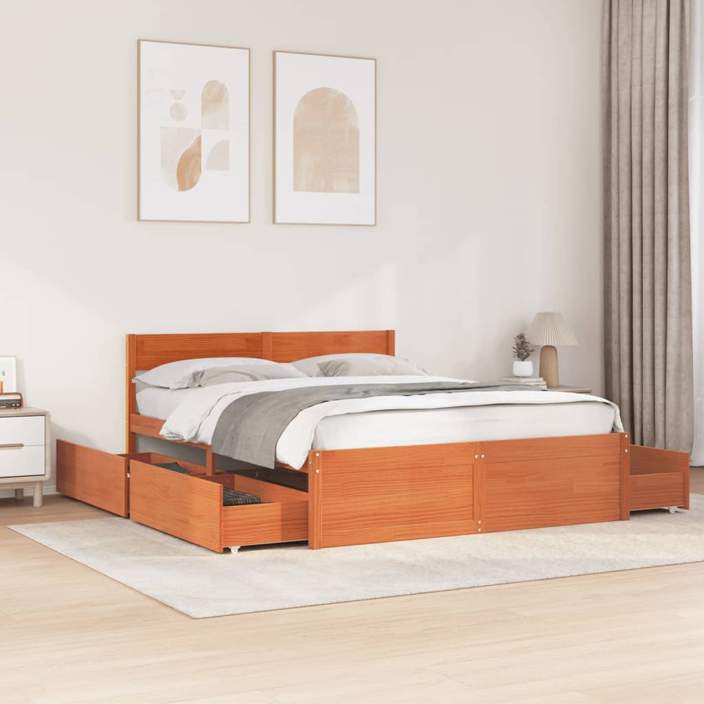 Struttura letto con cassetti marrone cerato 140x200 cm in legno di