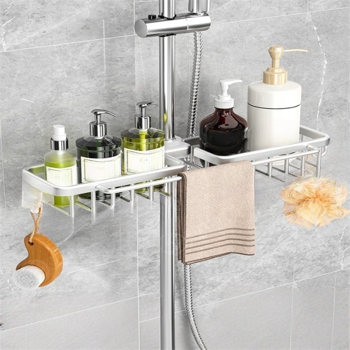 Półka łazienkowa, półka na drążek prysznicowy, bez wiercenia, pasuje do rur 18-28 mm - 36*13*4 cm