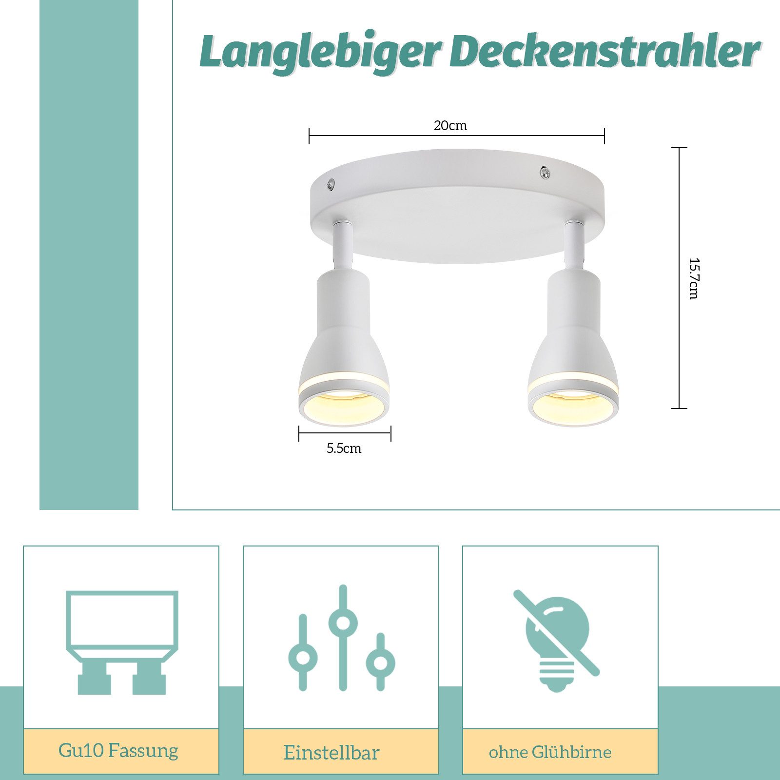 NETTLIFE spot de plafond LED 2 ampoules blanc salon plafonnier spot orientable GU10 spot lampe moderne - 4