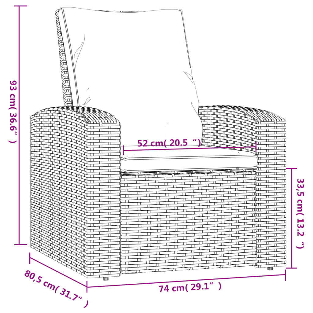 Fauteuil inclinable de jardin avec coussins marron clair rotin - 5