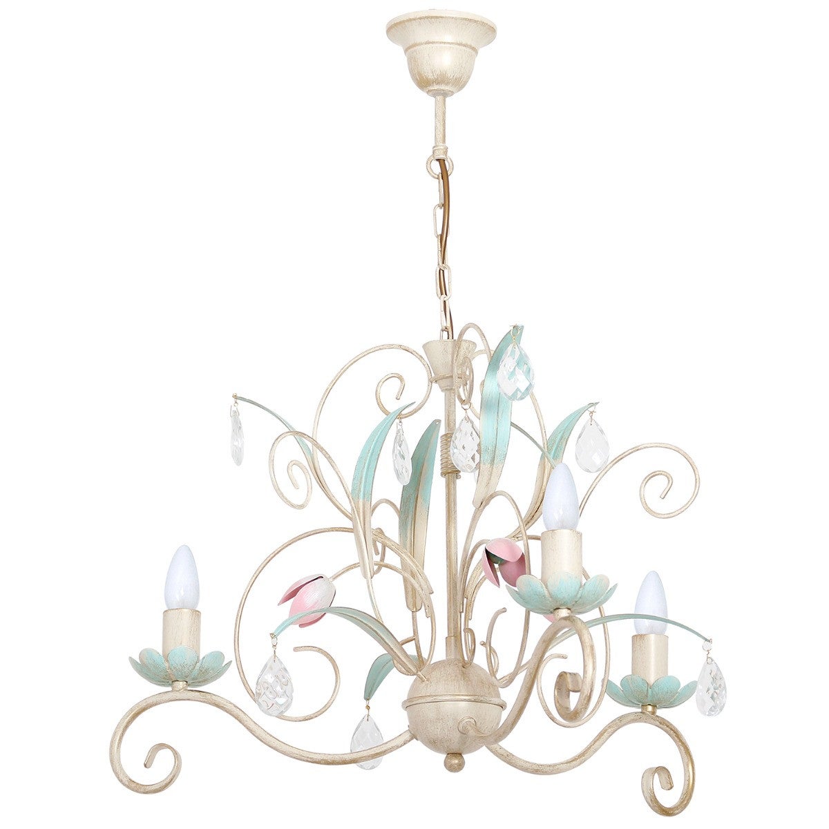 Lampa wisząca Luce kremowo-zielona-różowa 3xE14x15W kryształki wym: 70 x 62 x 62 cm metal Luminex