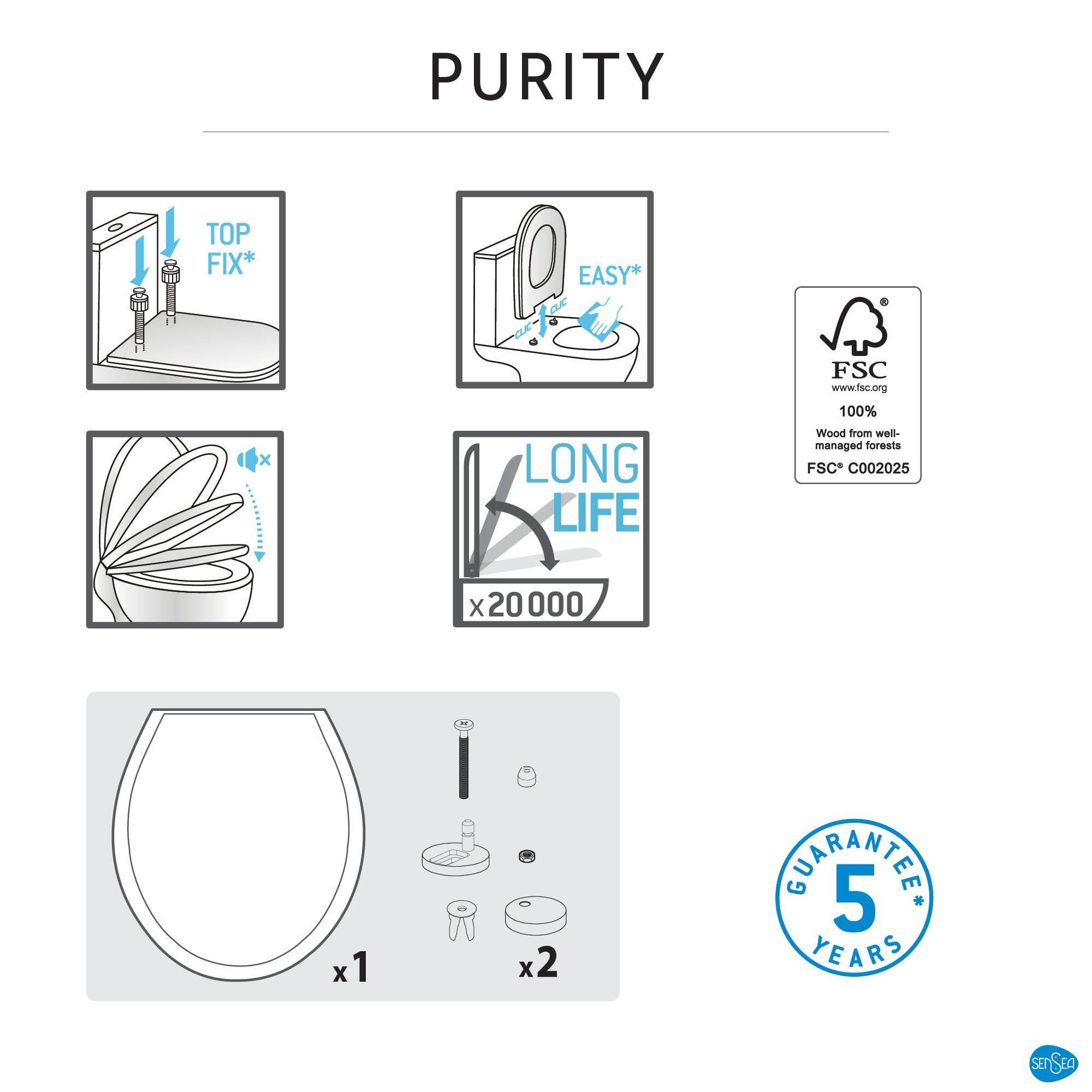 SENSEA - Deska sedesowa PURITY - Odpinana - Cichoopadająca - Owalna - HDF - Biała - Matowe wykończenie - 3