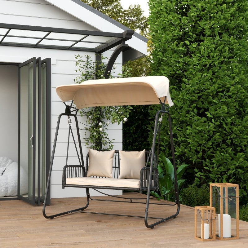 Balancelle De Jardin,Balancelle 2 Places Pour Terrasse Et Jardin, Toit Réglable, Coussins Inclus, Structure Métal, Kaki 149x121x180 cm - 3