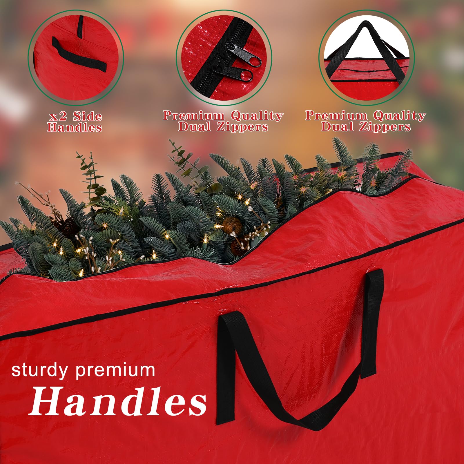 1 sac de rangement pour sapin de Noël, sac de rangement vertical pour les débarras, double fermeture éclair, matériau imperméable, pour le salon. - 4