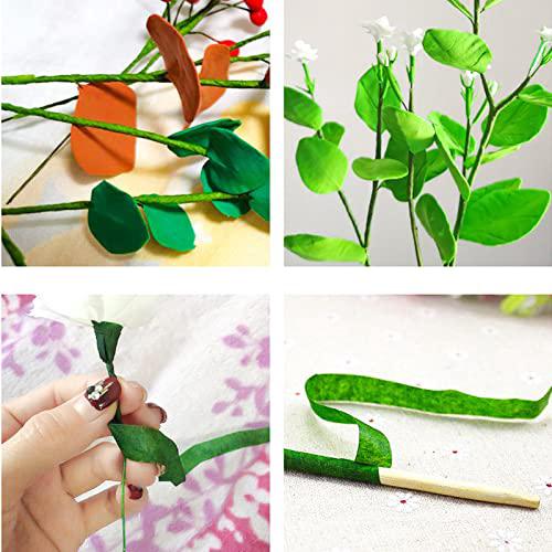 Kit per composizioni floreali Arlai, comprendente 3 rotoli di nastro di carta verde con motivo floreale e 50 pezzi di filo metallico floreale da 40 cm - 6