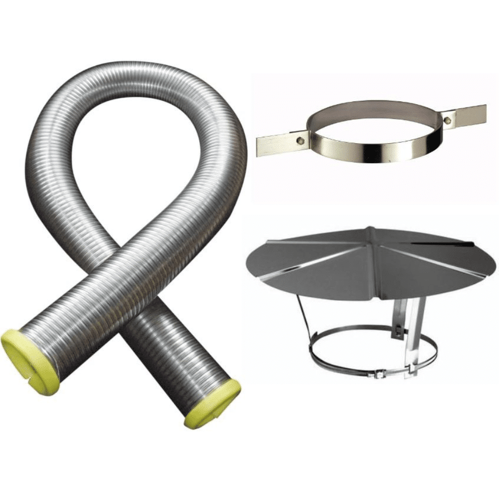 Kit tubage flexible double peau inox diamètre 180 + collier de fixation haute + chapeau Poujoulat - Longueur 8 mètres - 2