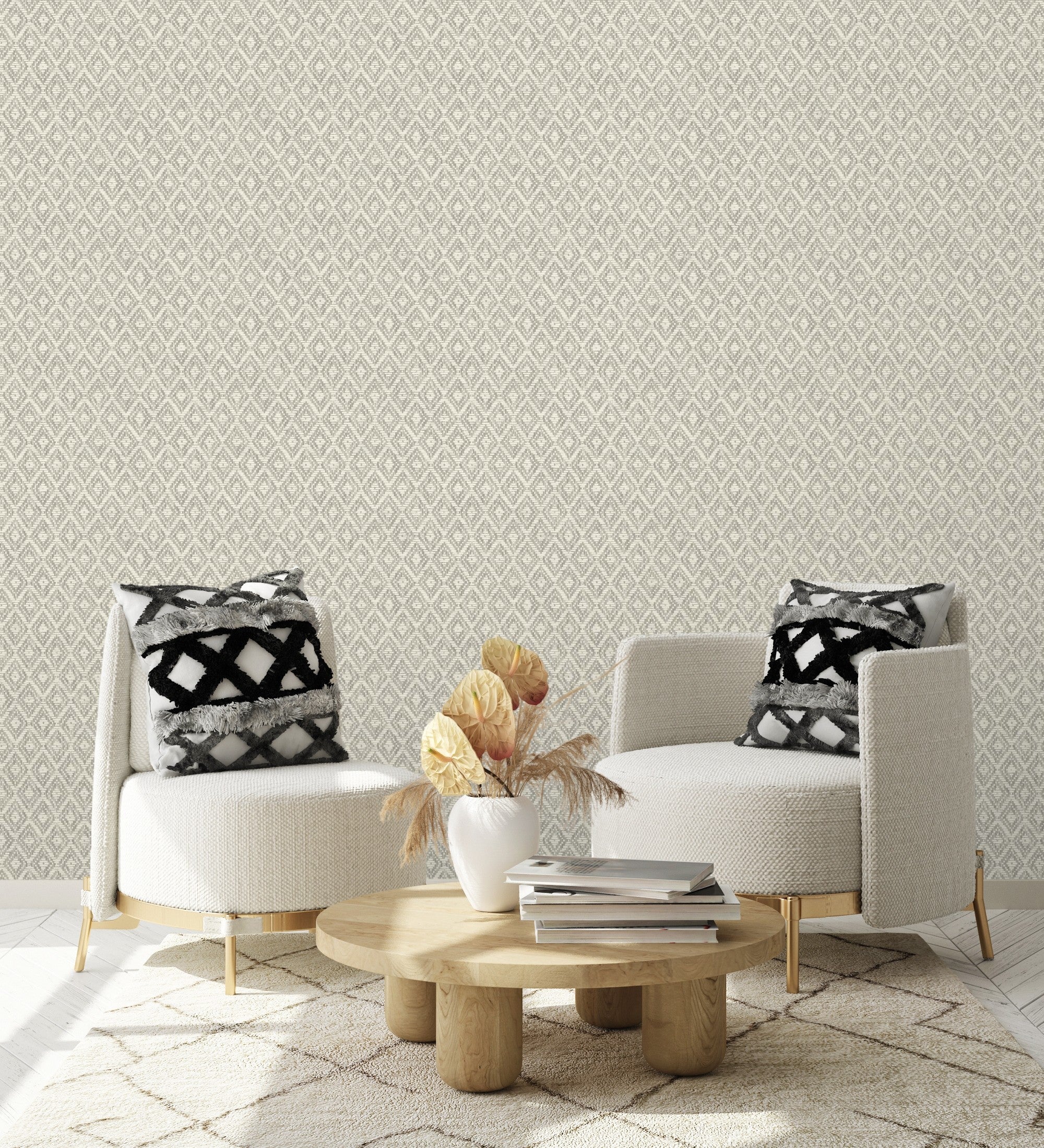 Papel pintado vinílico ecológico de rombos de fibra vegetal en relieve - Kaylan 681469 de GAULAN - Rollo de 10 m x 0,53 m - 6